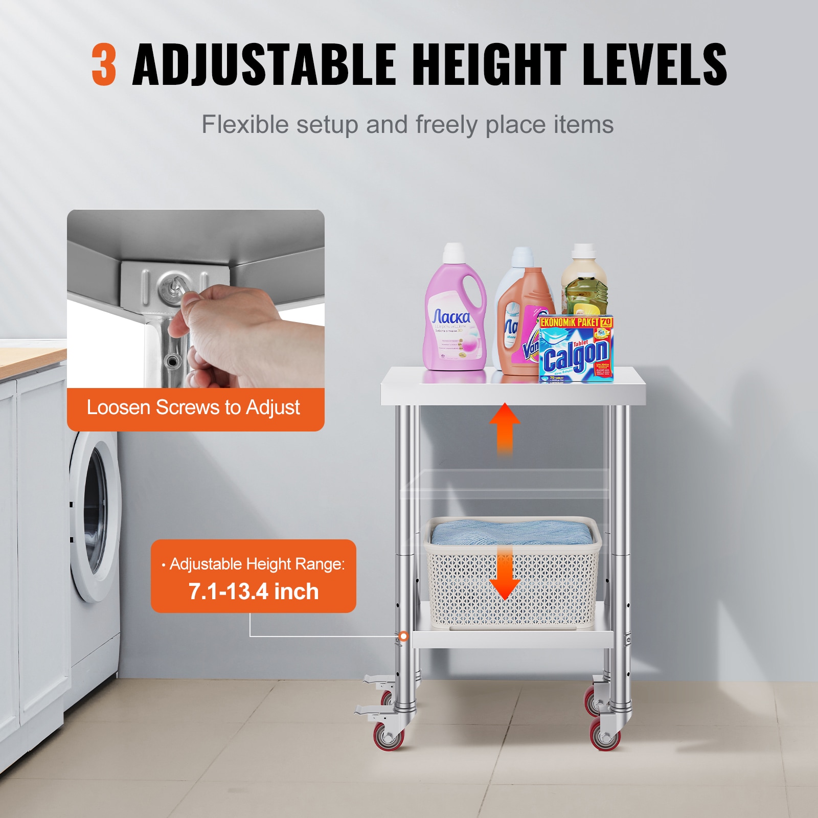 Stainless Steel Work Table With Wheels For Commercial Kitchens_voghion.com